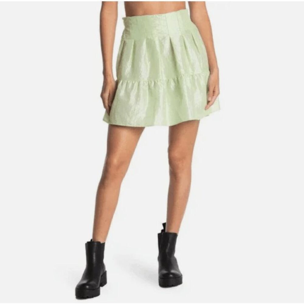 Topshop Taffeta Lantern Mini Skirt Mint Green Pleated Tiered Elastic Back Size 2